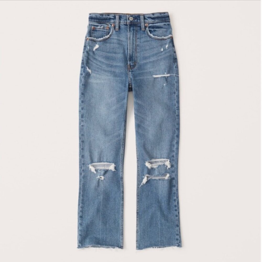 Abercrombie Ultra High Rise Ankle Straight Curve LoveJeans in Medium Ripped Wash